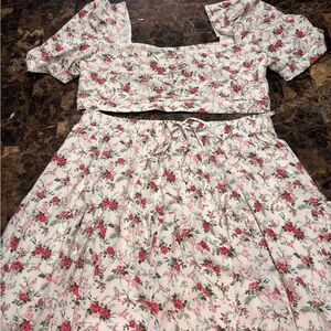 SHEIN White and Pink Floral Two-Piece Set Plus Size Women